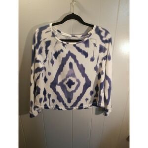 Lou&Grey Womens S Blue/White  Cropped‎  Pullover Long Sleeve Shirt Comfy